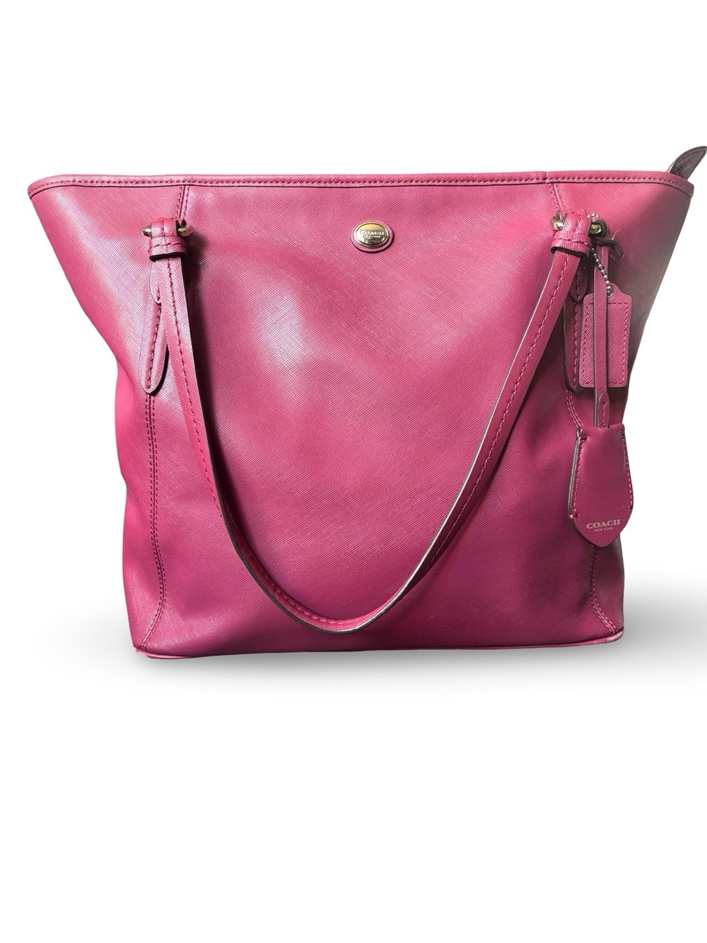 🇺🇸Coach Deep Pink Leather Tote with Tag Charm